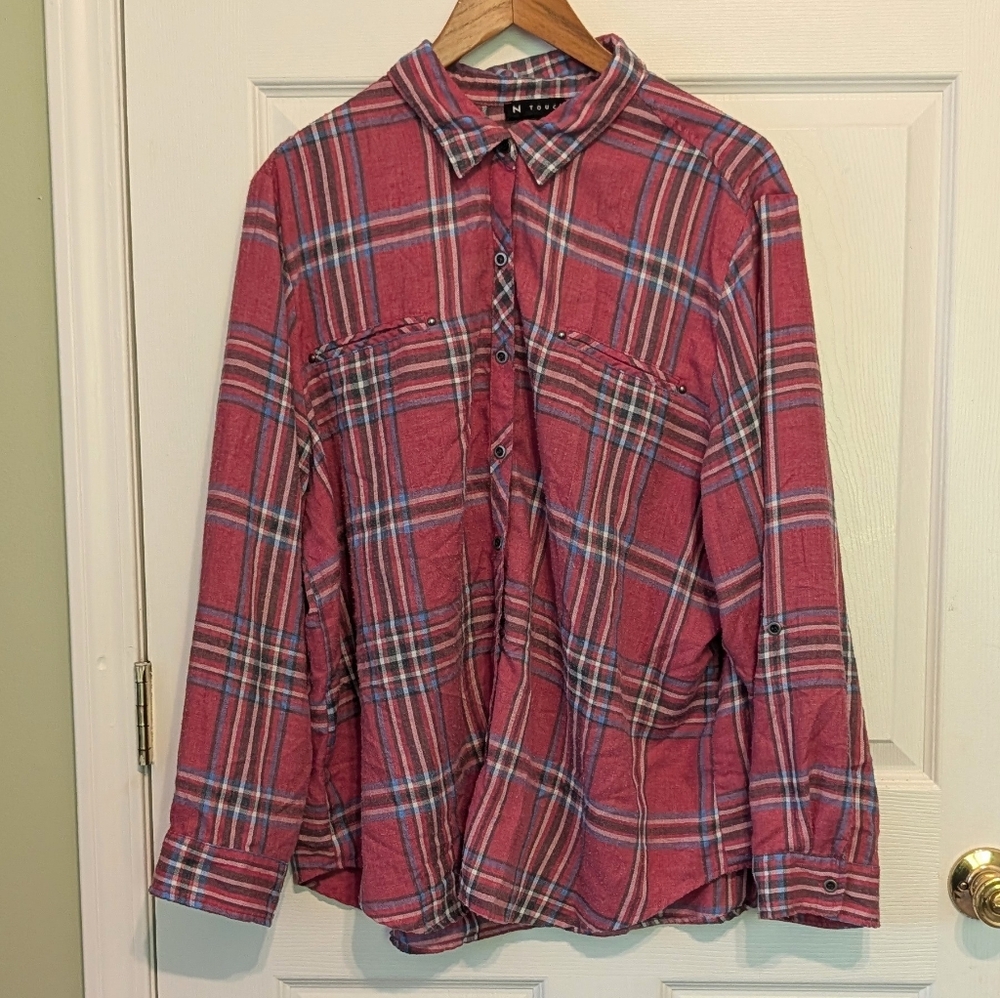Women's Plaid Button-Down Shirt Women's XL